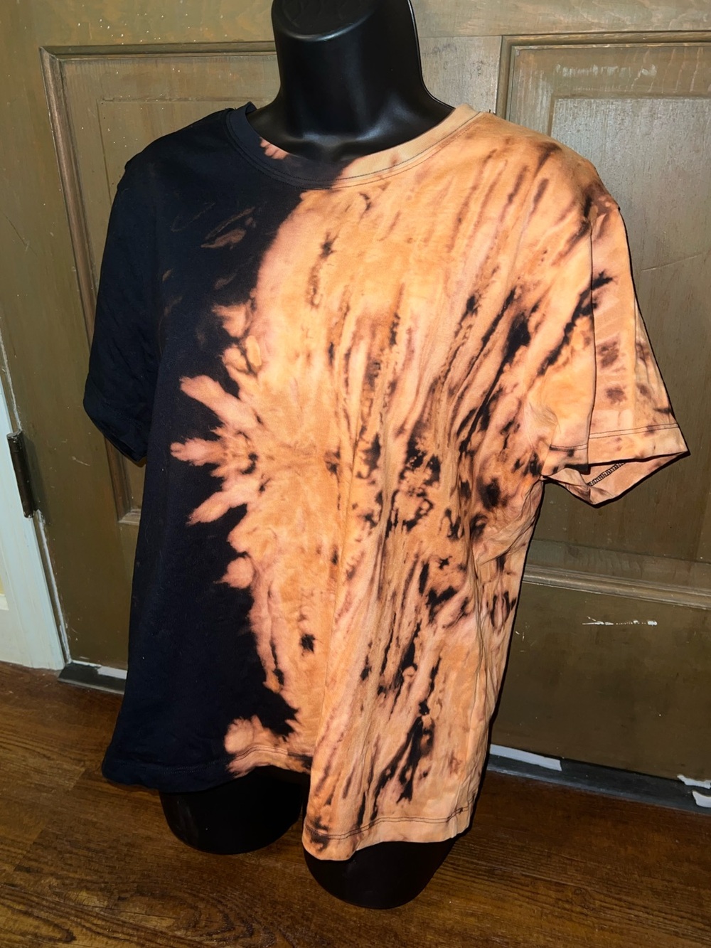 Handmade Black Tie Dye Shirt Split Dye Orange Short Sleeve Goth Grunge Size XL - Picture 2 of 9